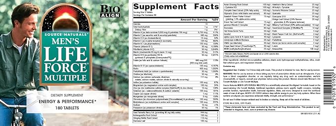 Source Naturals Men's Life Force Multiple Daily Multivitamin &amp Immune Health Supplement - 13 Essential Vitamins Nutrients &amp Minerals - 180 Tablets