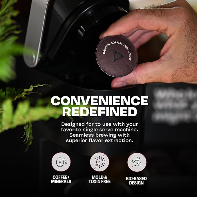Danger Coffee by Dave Asprey Remineralized Mold Free &amp Lab Tested Compostable Pods | Dark Roast 12 Pods