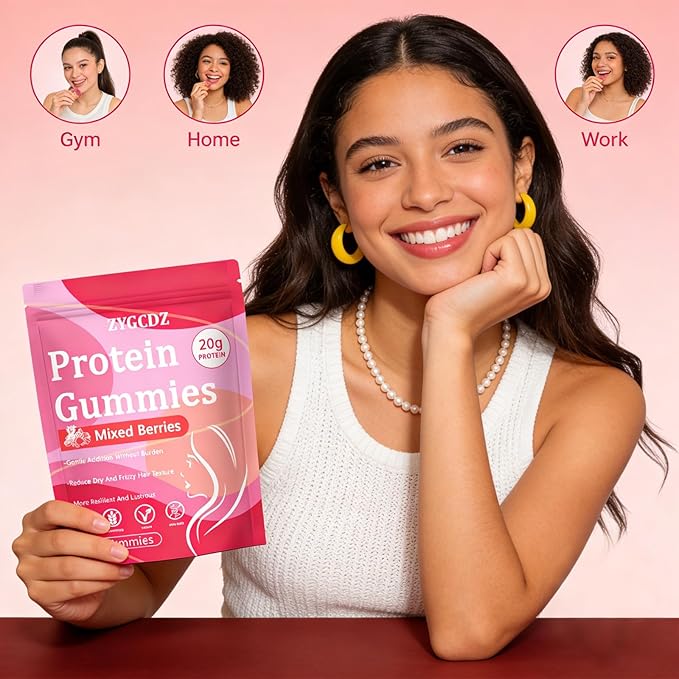 Protein Gummies for Women &amp Men 20g Protein per Serving Zero Sugar Vegan Supports Hair Skin Nails Health with Collagen Energy Boosting Supplement Mixed Berries Flavor 60 Gummies (1) (1)