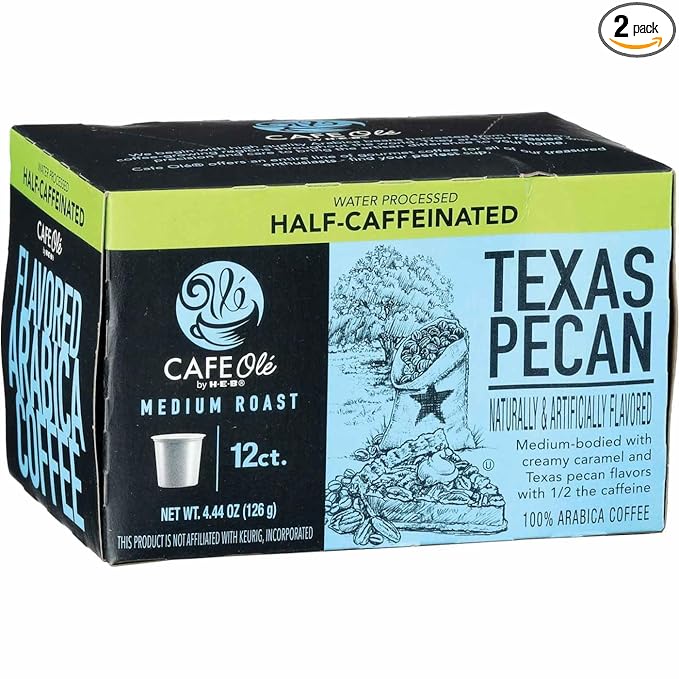 CAFE Olé by H‑E‑B Half Caffeinated Texas Pecan Medium Roast Single Serve Pods 12 ct 2 Boxes