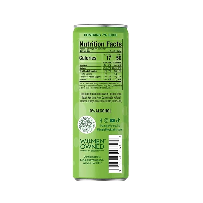 Mingle Mocktails Key Lime Margarita Non Alcoholic Drinks Alcohol Alternative Pre-Mixed Drinks Made with Real Juice Canned Mocktails or Cocktail Drink Mixer Gluten Free Vegan 24 Pack 12 fl oz