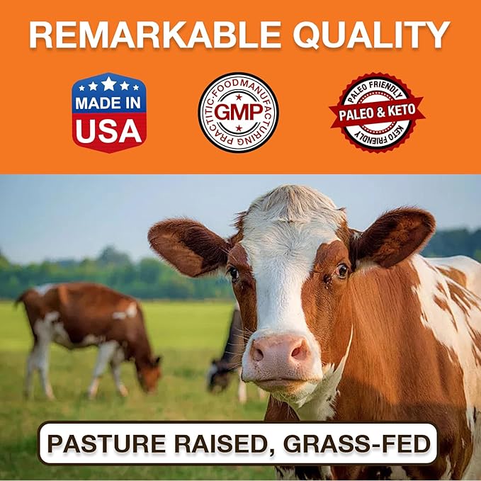 Zammex Pure Grass Fed Beef Bone Broth Protein Powder 20g Protein Hydrolyzed Collagen Supplement for Healthy Skin Nails Hair Joints Non-GMO Gluten Free Paleo &amp Keto Friendly Great in Soup