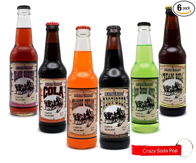 Generic Death Valley Soda | 6 Pack of Our Best Most Popular Soda Flavors | Delicious Flavored Soda Pop with Real Cane Sugar | 12 oz Glass Bottles in a Mixed 6 Pack Sampler with Crazy Soda Pop Bottle O