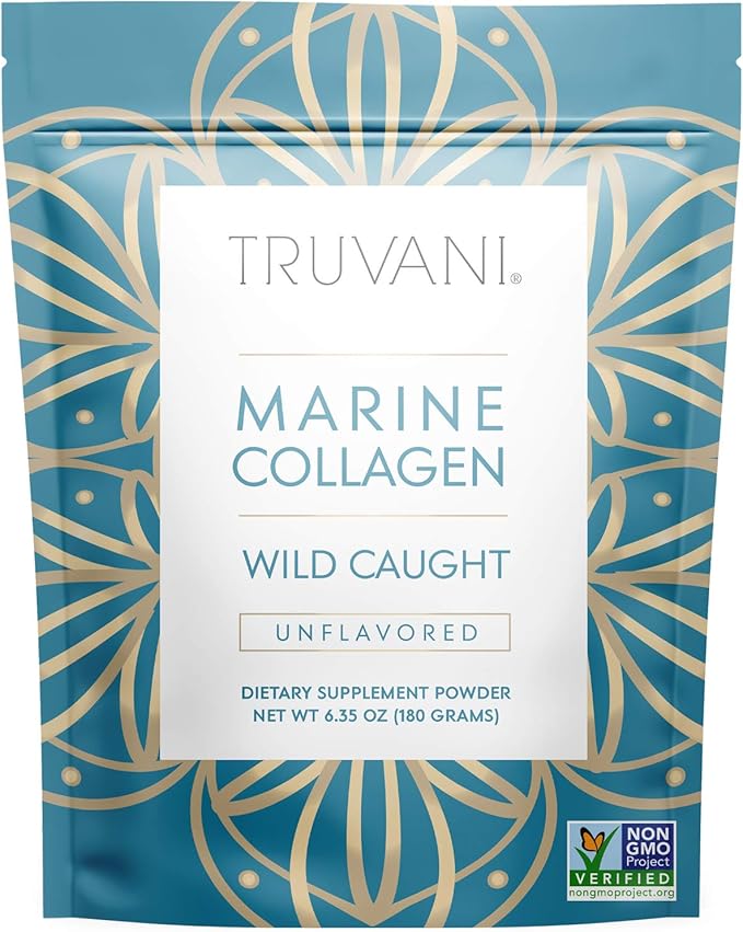 Truvani Wild Caught Hydrolyzed Marine Collagen Protein Powder | Collagen Protein Supplement with Type 12 &amp 3 | Non-GMO | Gluten Free Fish Collagen | 15 Servings