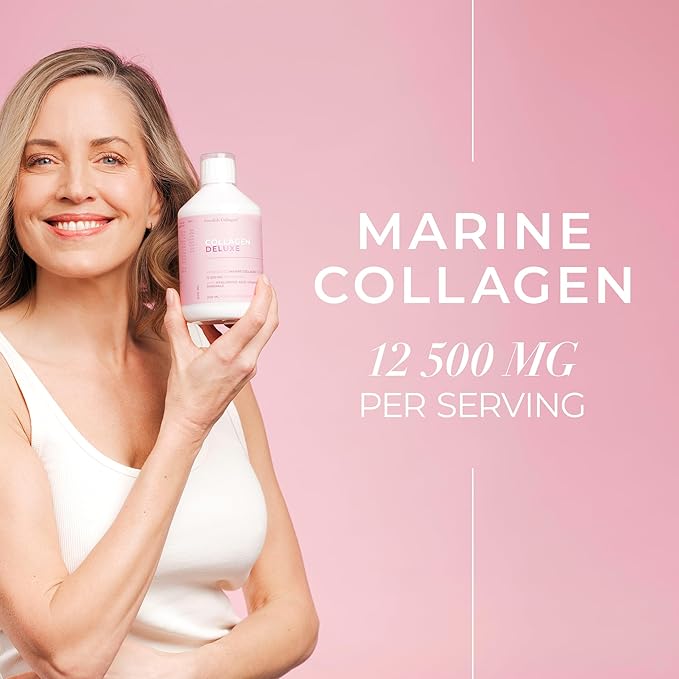 Swedish Collagen Deluxe | 12500 mg Hydrolyzed Marine Collagen Liquid Supplement - 500 ml 20 Day Supply | Hyaluronic Acid Biotin and Vitamin C for Healthy Hair Skin Nails and Joints | Sugar-Free