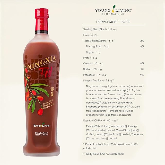 Young Living NingXia Red Antioxidant Drink | 25.35 fl oz | Superfruit with Wolfberry Blueberry Pomegranate Orange Lemon &amp Yuzu Essential Oils | 1 Pack