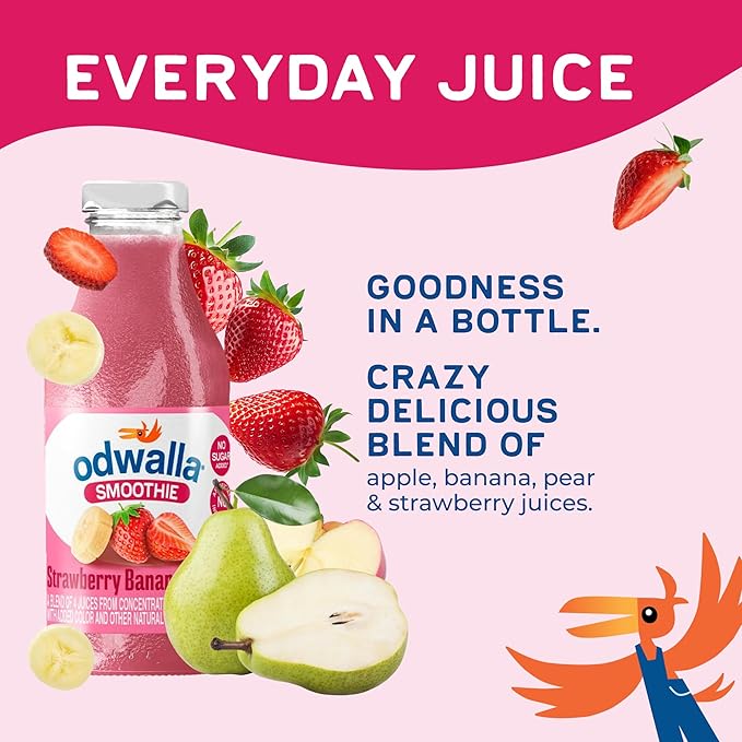 Odwalla Smoothie - Fruit Smoothie Mix Ready to Drink Juice Blend No Added Sugar No preservatives - 13.9 oz Glass Bottles - Strawberry Banana