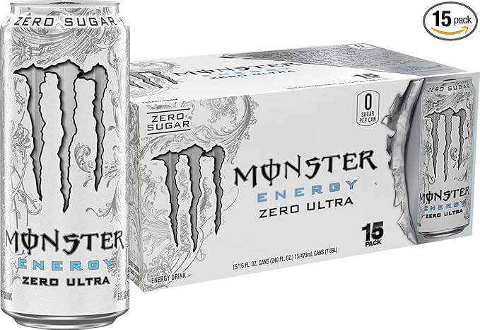 Monster Energy Zero Ultra Sugar Free Energy Drink 16 Ounce | Pack of 15