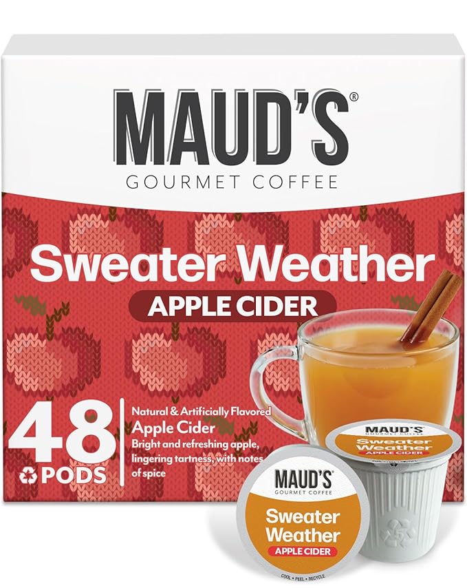 Maud's Hot Apple Cider Pods 48 ct Single Serve Pods – Spiced Apple Cider Flavored Pod Compatible with Keurig K Cups Maker