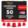 Grano Milano Ristretto Decaf - 50 Espresso Pods Compatible with Nespresso Original line Medium Roast - Intensity 10/12 Coffee Capsules Made in Italy Espresso Coffee