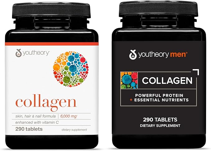 Youtheory Advanced Collagen 6000mg + Vitamin C (290 Tabs) Men’s Collagen 5000mg (290 Tabs) – Hair Skin &amp Nail Support* – Supplements for Men &amp Women – Gluten Soy &amp Dairy Free