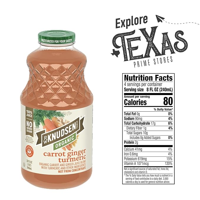 R.W. Knudsen Organic 2-Pack Carrot-Ginger-Tumeric Fruit Juice 100% USDA 32 fl oz Glass Bottle + 1 Utility Freebie by Lavinia (32 fl oz)