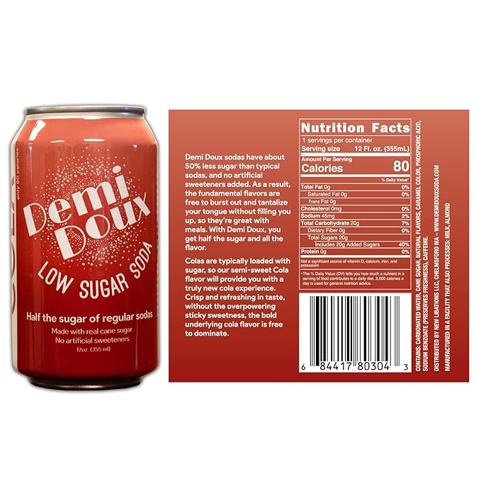 Demi Doux Low Sugar Soda - Low Sugar Soft Drink No Artificial Sweeteners (Mixed Flavors 12-pack)