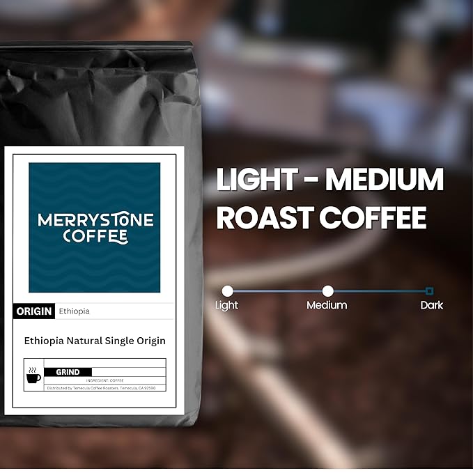Merrystone Ethiopia Natural Single Origin Roasted to Order Medium-Light Roast 12 oz Whole Bean