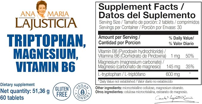 Ana María Lajusticia Tryptophan Supplement Pack – Tryptophan with Magnesium Melatonin and Vitamin B6 &amp Tryptophan with Magnesium and Vitamin B6 |