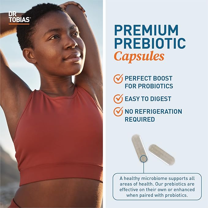 Dr. Tobias Prebiotics Digestive Support Advanced Prebiotic Supplement for Gut Health Immune Function &amp Boost for Probiotics for Women &amp Men Vegan Non-GMO 90 Capsules 90 Servings