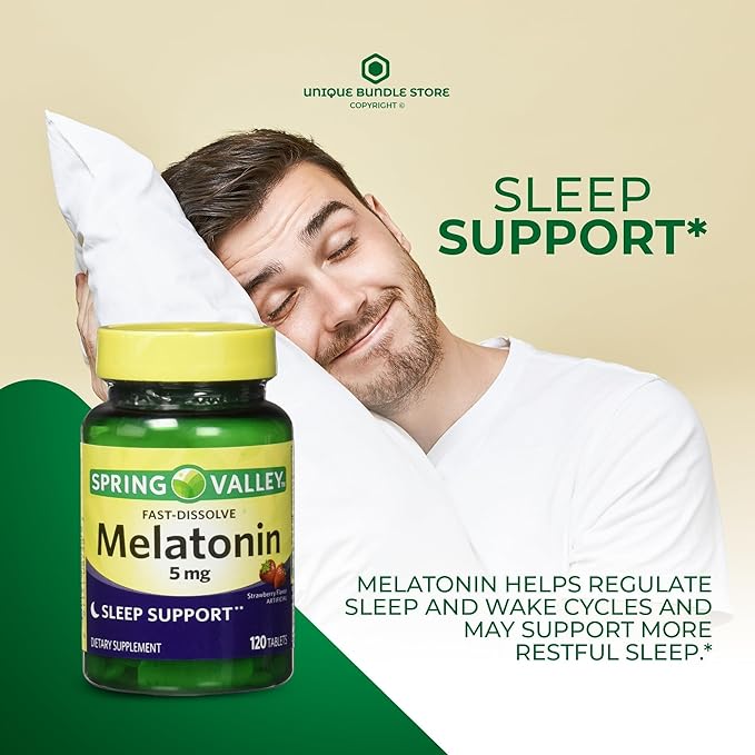 Melatonin Fast-Dissolving 5mg 120 Tablets - Strawberry Sleep Health Dietary Supplement (Pack of 2)