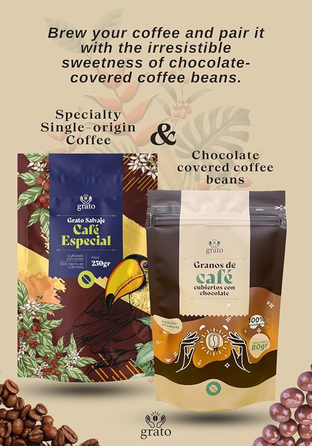 Grato Specialty Coffee Kit – Ground (250g) + Chocolate-Covered Beans (80g) | Premium Colombian Coffee &amp Gourmet Snack