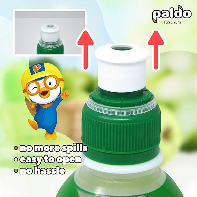 Paldo Fun &amp Yum Pororo Kids Apple Flavor Drink Pack of 8 Fruit Juice Drinks with Comfortable Push-Pull Sports Cap Perfect Drink for Children 7.95 fl oz. x 8