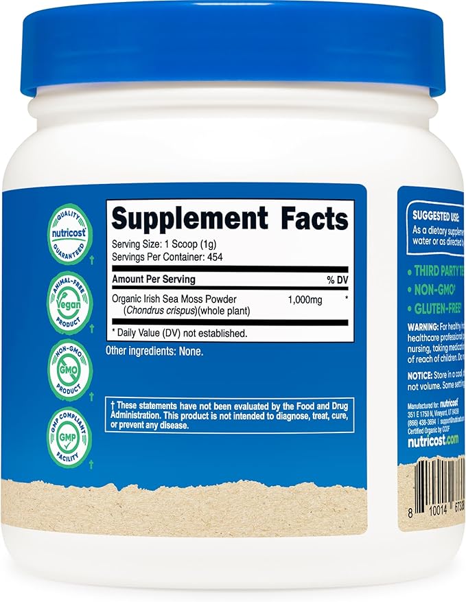 Nutricost Organic Irish Moss Powder (1 LB) - Gluten Free Non-GMO Vegetarian Friendly