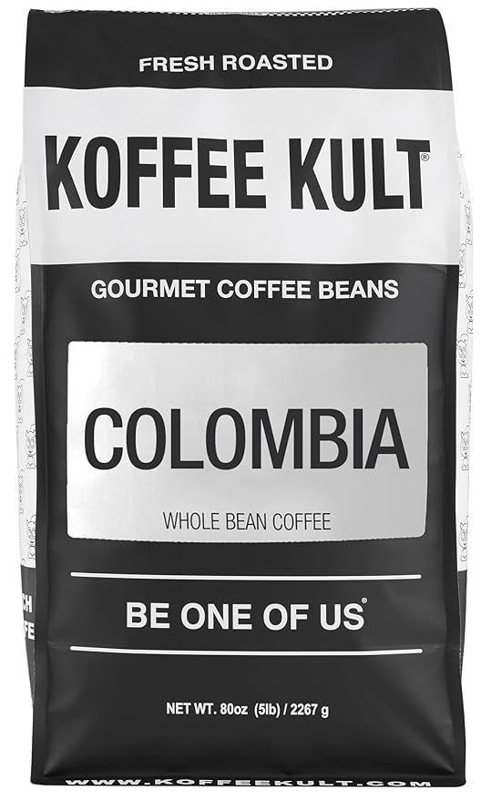 Koffee Kult Colombian Medium Roast Coffee Beans 100% Single Origin Colombia Arabica Whole Bean (Whole Bean 80oz)
