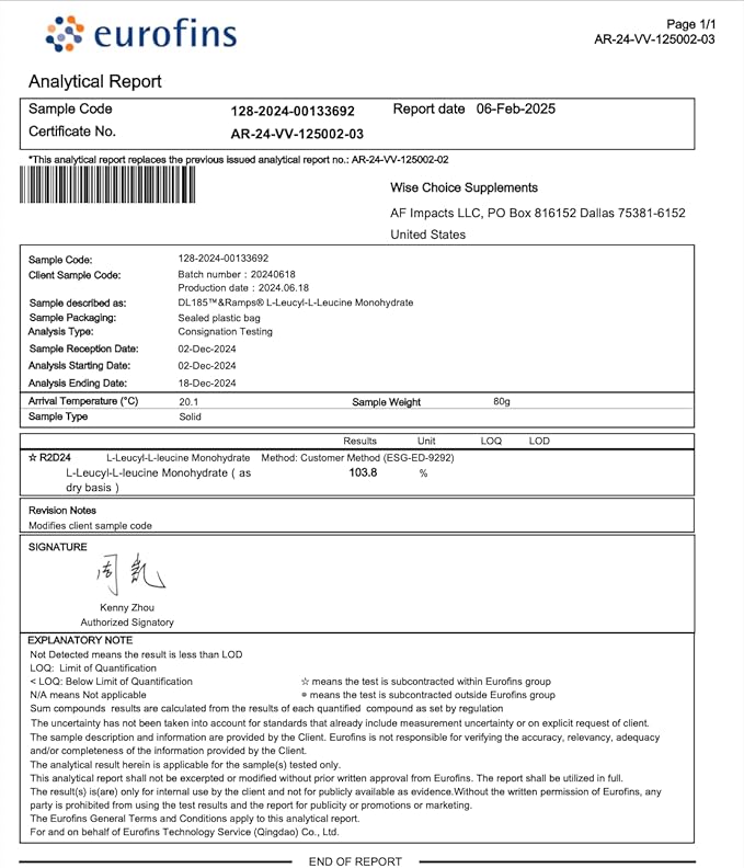 Wise Choice Dileucine Peptide Supplement Powder | 2000mg Leucine Peptide for Muscle Growth &amp Recovery | Supports Protein Synthesis | 30 Servings