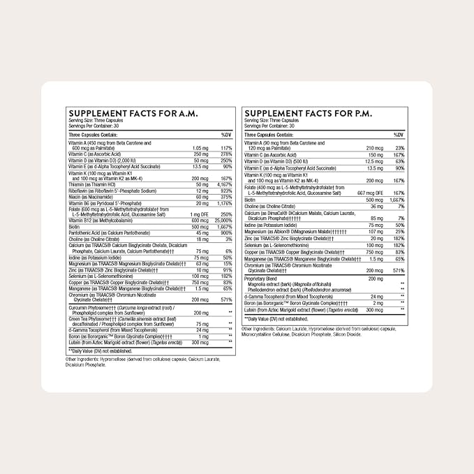 THORNE - Multi-Vitamin Elite - Daily Nutritional Supplement - Two Formulas Support Cellular Energy Production Restful Sleep &amp More* - Third-Party Certified - Gluten Dairy &amp Soy-Free - 180 Ca