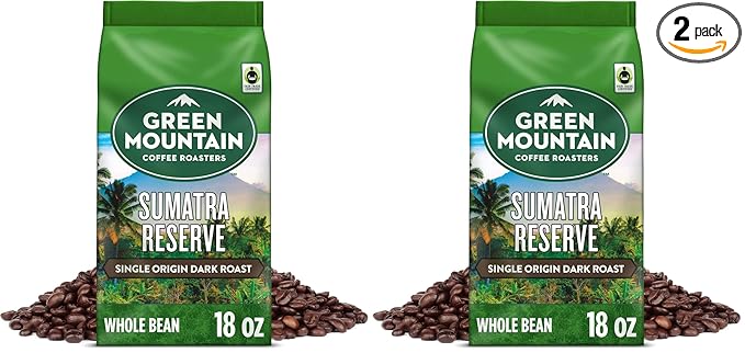 Green Mountain Coffee Roasters Sumatra Reserve Whole Bean Coffee Dark Roast Bagged 18 oz (Pack of 2)