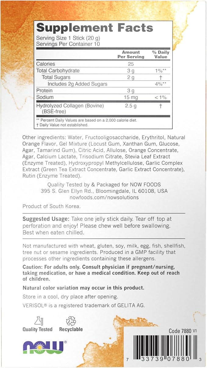 NOW Solutions Collagen Jelly Beauty Complex Sweet Orange Flavor 10 Jelly Sticks (Pack of 2)