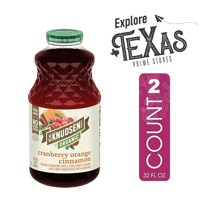 R.W. Knudsen Organic 2-Pack Organic Cranberry Orange Cinnamon Fruit Juice 100% USDA Organic 32 fl oz Glass Bottle + 1 Utility Freebie by Lavinia
