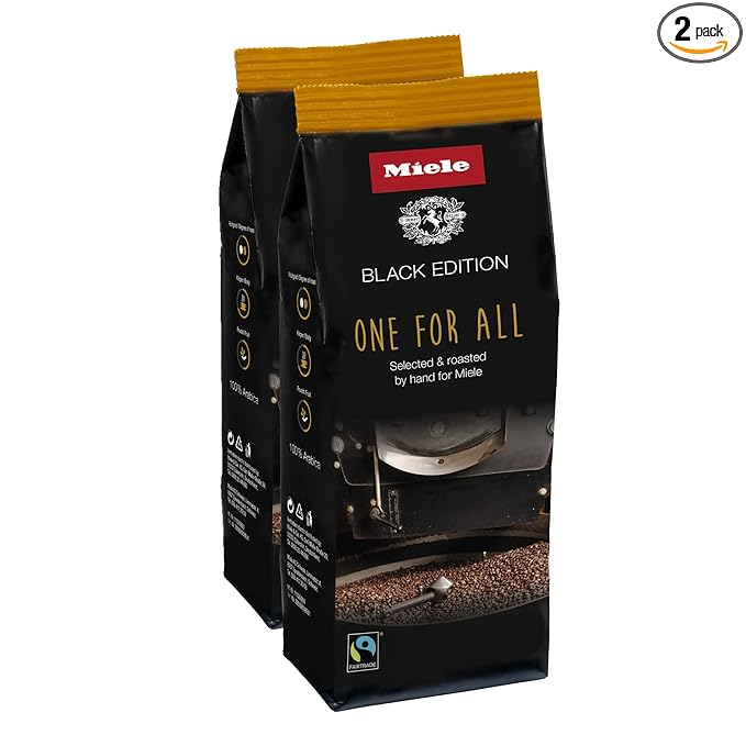 Miele Black Edition One For All Hand-Selected &amp Hand-Roasted Whole Coffee Beans - USDA Organic Fair Trade Certified - 8.8 oz (250g) 2 Pack