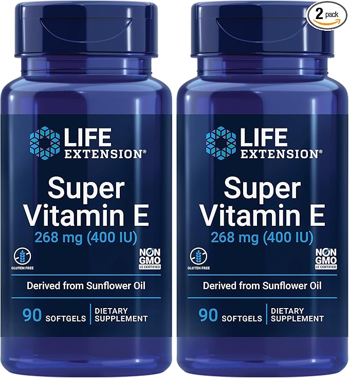 Life Extension Super Vitamin E268 mg (400 IU)Non-Synthetic Vitamin E Supplement Promotes Whole-Body HealthGluten-FreeNon-GMO90 softgels(Pack of 2)
