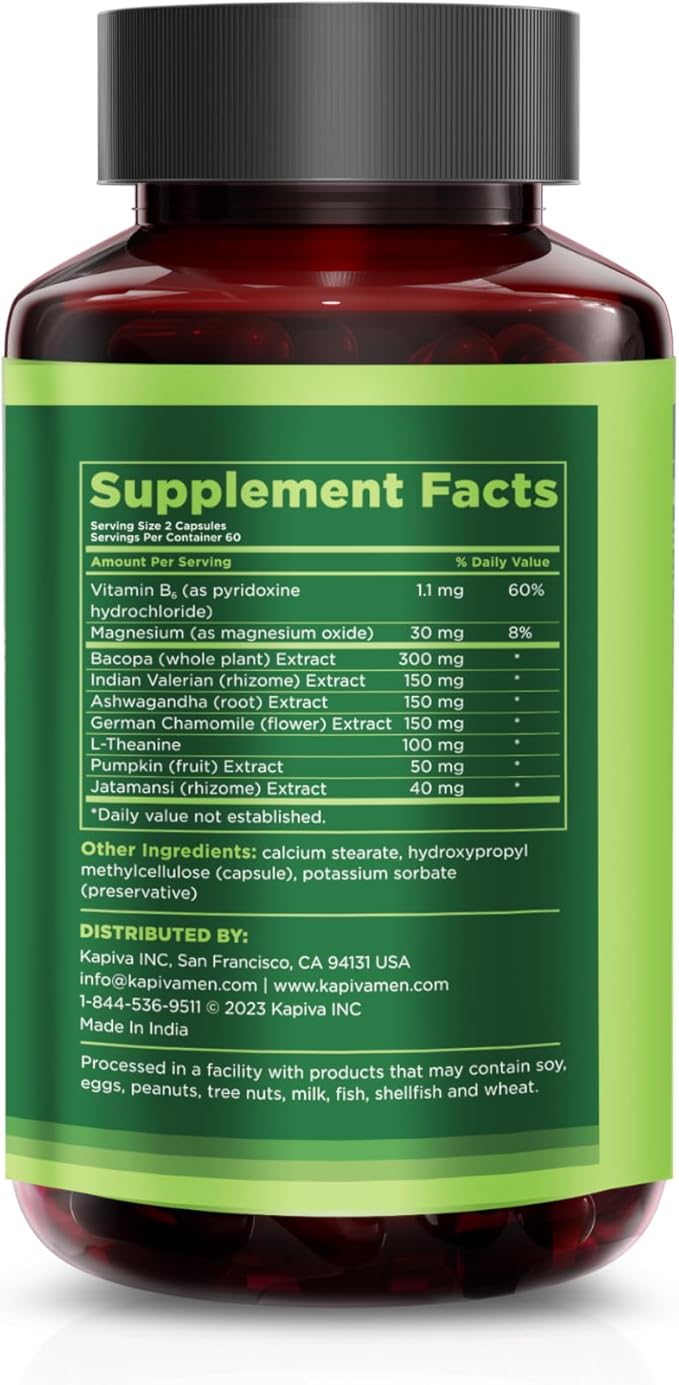 KAPIVA MEN Sleep Support Supplement with Bacopa Valerian Ashwagandha and Other Herbs and Vitamins Supports Healthy Sleep Patterns 60 Day Supply 120 Capsules
