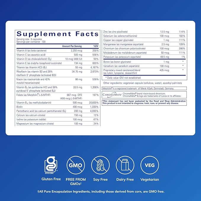 Pure Encapsulations Nutrient 950 Without Iron | Supplement to Support Cardiovascular Immune and Cellular Health Bones Hormone Metabolism and Carbohydrate Utilization* | 360 Capsules