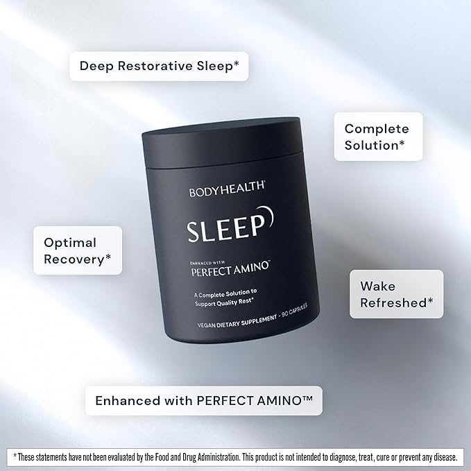 BodyHealth Sleep Sleep Aid and Supplement for Adults with 3 mg Melatonin Non-Habit Forming Pills Enhanced with PerfectAmino - 90 Capsules
