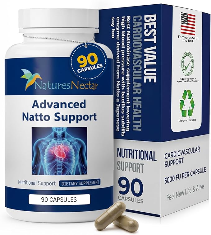 Nature's Nectar Organic Nattokinase supplement 250mg – Double Strength Nattokinase 5000 fu Natural Blood Thinner Supports Cardiovascular &amp Blood Circulation Health – Non GMO &amp Gluten Free 90