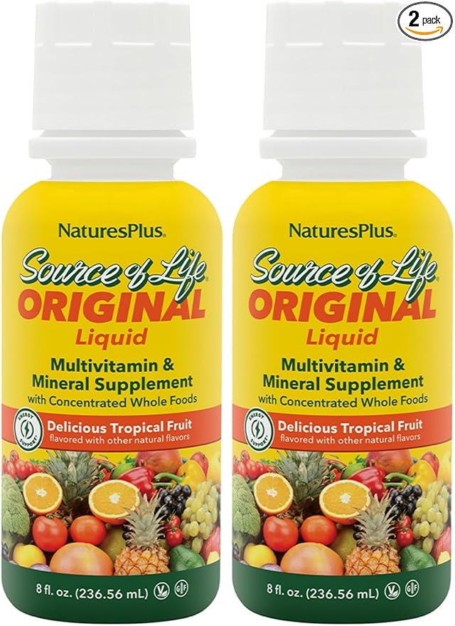 NaturesPlus Source of Life Liquid Tropical Fruit - 8 fl oz - Multivitamin &amp Mineral Supplement - Gluten Free Vegetarian - 8 Servings (Pack of 2)