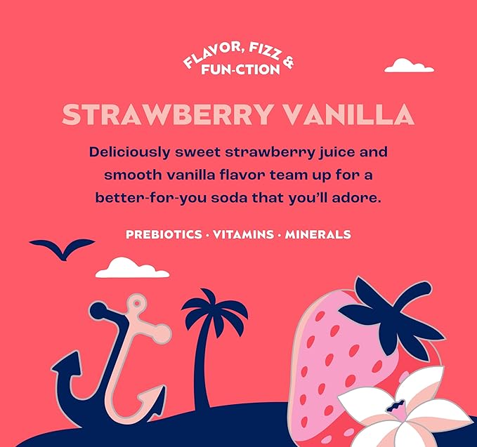 SunSip Prebiotic Soda by Health-Ade Better-for-You Soda Swap Beverage with Vitamins and Minerals Naturally Sweetened with 5g of Sugar Strawberry Vanilla 11.5 oz (12 Pack)
