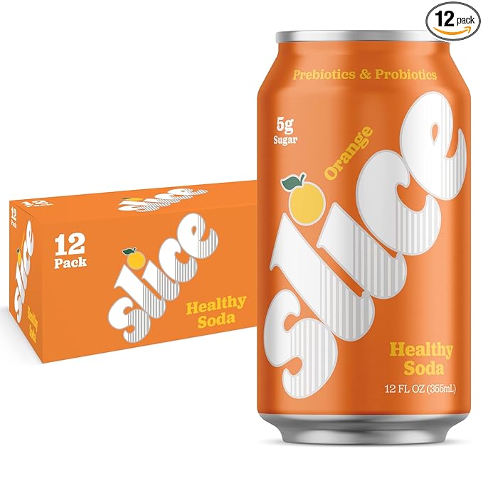 Slice Healthy Soda Orange Prebiotic &amp Probiotic Soda Pop 5g Fiber 40 calories 12 fl oz 12 Pack