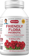 ANDREW LESSMAN Friendly Flora Probiotic 90 Capsules - 10 Billion CFU Comprehensive Blend of Five Probiotic Strains Powerful Immune and Digestive Support. Probiotics for Women or Men