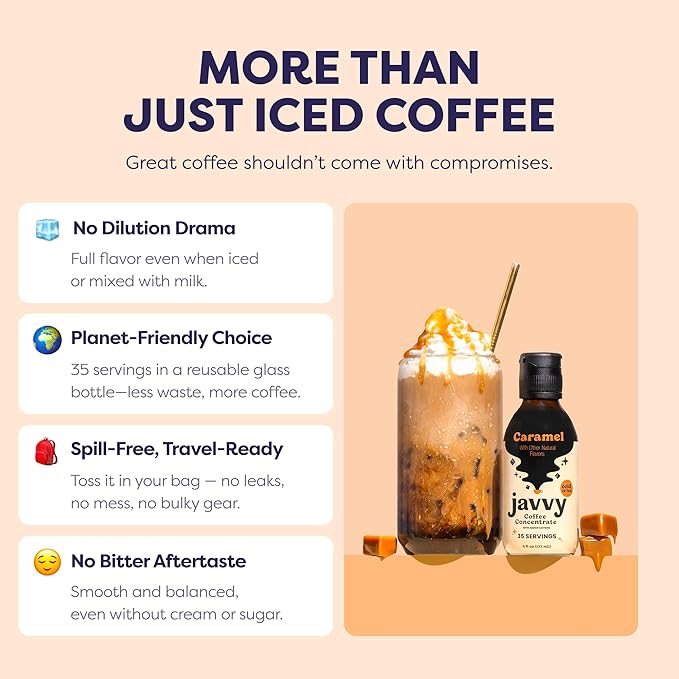 Coffee Concentrate - Cold Brew Coffee Perfect for Hot or Iced Instant Coffees Hot Drinks Cold Brew Concentrate 35 Servings - Caramel