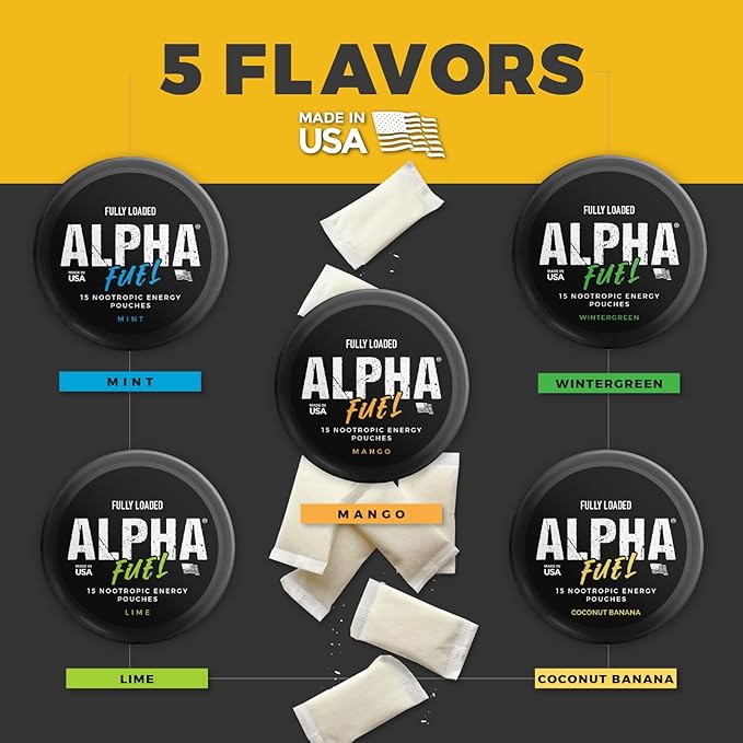 Fully Loaded Alpha Fuel Nootropic Pouches (Lime Fuel) - Nootropic Energy Pouches with Caffeine Alpha GPC Tyrosine Taurine Guarana and More