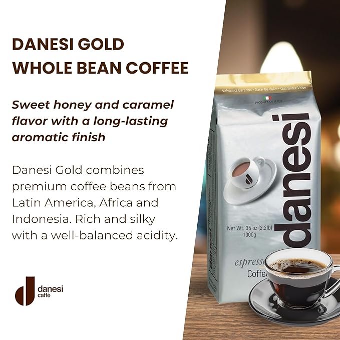 Danesi Caffe Italian Whole Coffee Beans - Espresso Coffee Beans and Medium Roast Whole Bean - Perfect for Espresso Machines French Press and Home Brewing - Gold (13.2 lb)