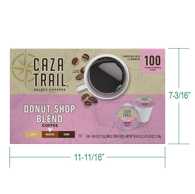 Caza Trail Coffee Pods Donut Shop Blend Single Serve 100 Count (Pack of 1) (Packaging May Vary)