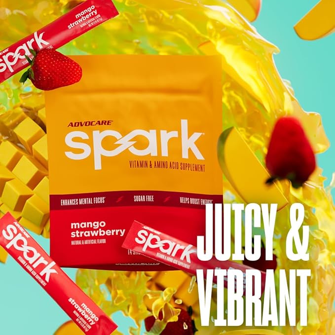 AdvoCare Spark - Energy Drink Mix - Vitamin &amp Amino Acid Supplement - Supports Energy &amp Focus* - Portable Immune Support* - Sugar-Free - Mango Strawberry 14 Stick Packs (3.5 oz)