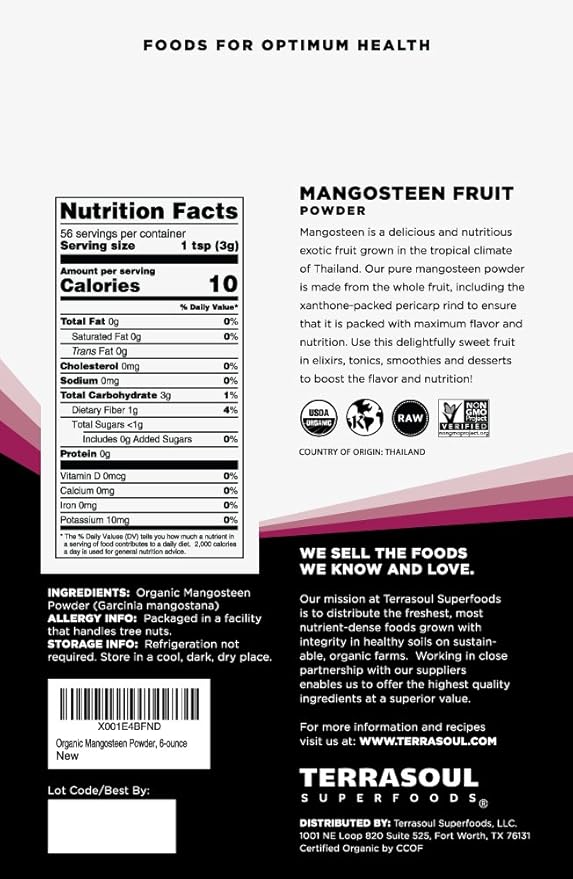 Terrasoul Superfoods Mangosteen Fruit Powder (Organic) 12 Ounces