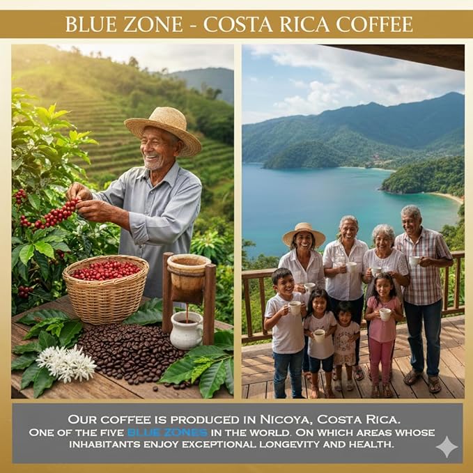 Golden Coffee Costa Rica Pea Berry100% Arabica Coffee with Caramel Cinnamon and Citrus Notes Harvested in Blue Zone Nicoya Costa Rica 12oz (Ground) (Pea Berry)