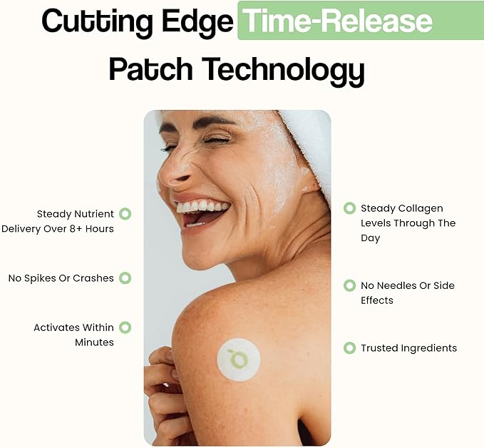 Collagen Glow Beauty Restore Patches | 5X Stronger Formula | Collagen Peptides Vitamin C Pro-Retinol Coq10 Hyaluronic Acid &amp Biotin for Hair Growth | Daily Patch for Skin &amp Hair Wellness