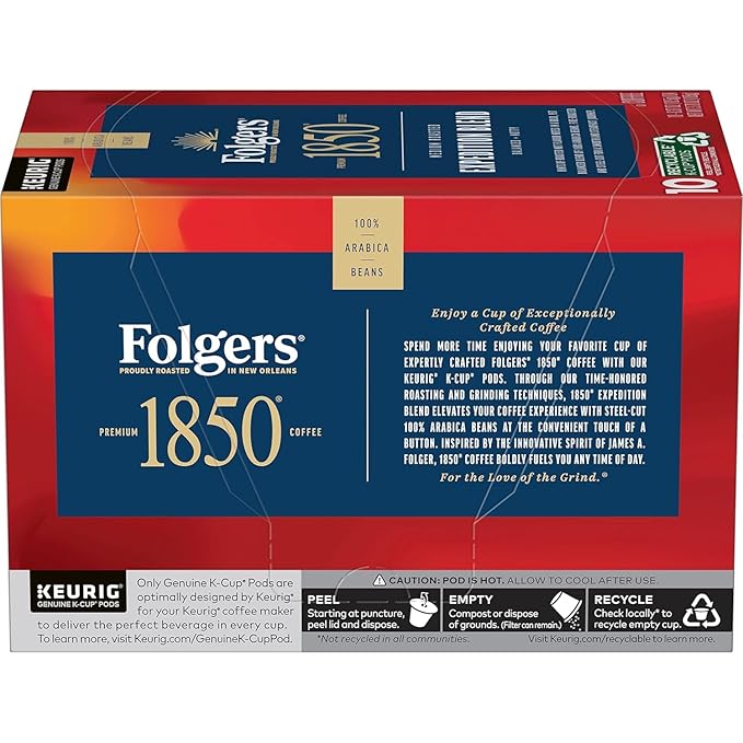 Folgers 1850 Pioneer Blend Medium Roast Coffee K Cup Pack 54 ct 0.37 Oz Net Wt 20 Oz ()