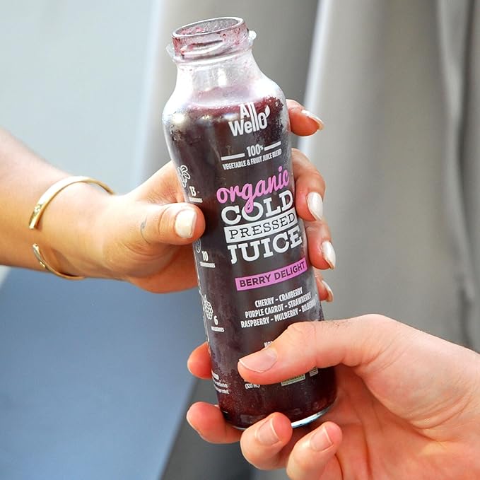 AllWellO Organic Cold Pressed Juice Drinks with Real Fruits and Vegetables Gluten Free Non-GMO Healthy Juices No Preservatives No Sugar Added (Berry Delight 12 Pack)